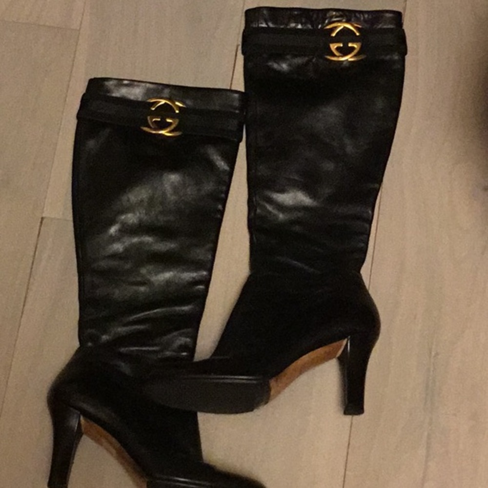 Gucci high black leather boots